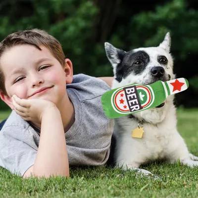 HausPets Hundespielzeug Plüsch Flasche Grün Quietschend