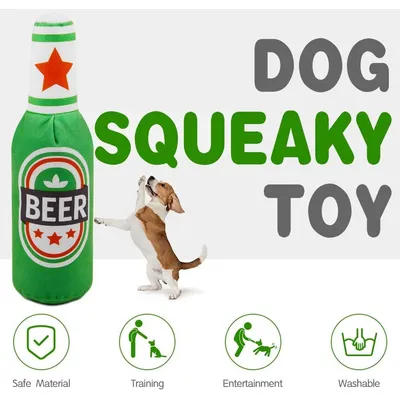 HausPets Hundespielzeug Plüsch Flasche Grün Quietschend