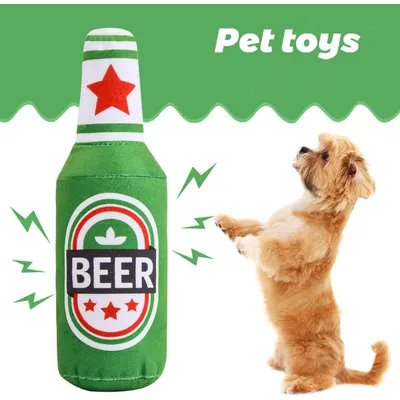 HausPets Hundespielzeug Plüsch Flasche Grün Quietschend