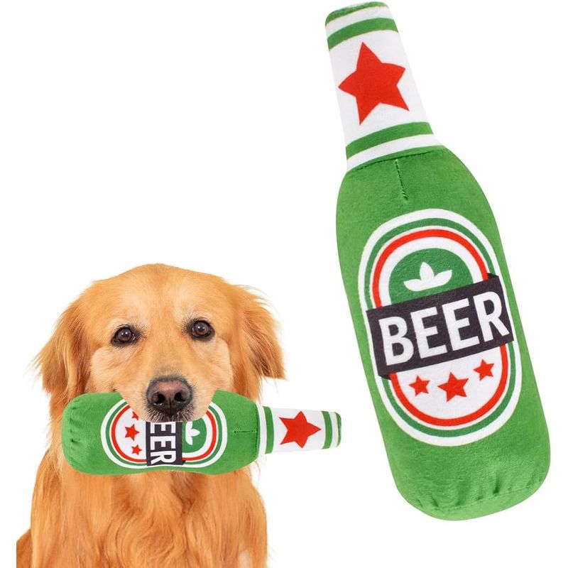 HausPets Hundespielzeug Plüsch Flasche Grün Quietschend