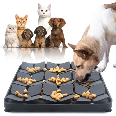 HausPets Tapis Lécher Chien Silicone Noir Anti-Glouton Antidérapant