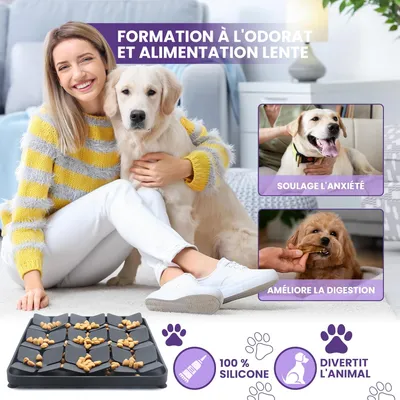 HausPets Tapis Lécher Chien Silicone Noir Anti-Glouton Antidérapant
