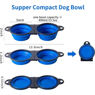 HausPets Gamelle Chien 2en1 Pliante Portable Voyage Plastique Bleu