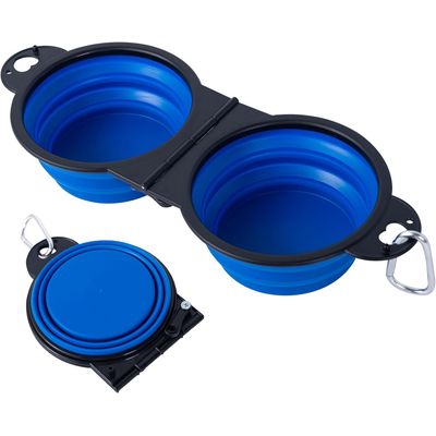 HausPets Hundenapf 2in1 Faltbar Tragbar Reise Kunststoff Blau