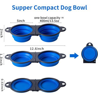 HausPets Comedero portátil plegable 2 en 1 perros, color azul, plástico