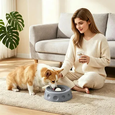 HausPets Comedero para perros de ABS gris con ventosa antihinchazón