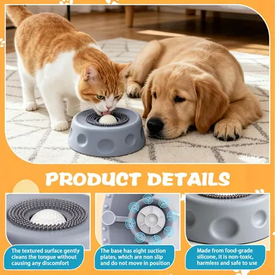 HausPets Gamelle Léchage Chien ABS Grise Anti-Ballonnement Ventouse