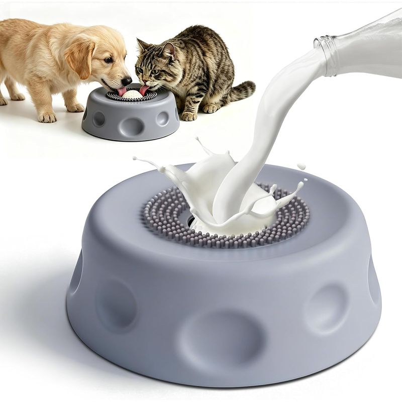 HausPets Gamelle Léchage Chien ABS Grise Anti-Ballonnement Ventouse