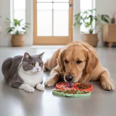 HausPets Tapis Lécher Chien Chat Silicone Rouge Ventouse Bain