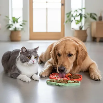 HausPets Tapis Lécher Chien Chat Silicone Rouge Ventouse Bain