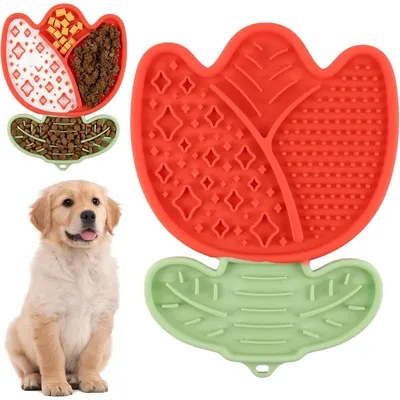 HausPets Tapis Lécher Chien Chat Silicone Rouge Ventouse Bain