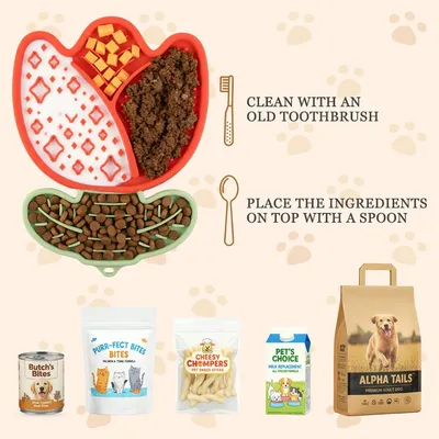 HausPets Tapis Lécher Chien Chat Silicone Rouge Ventouse Bain