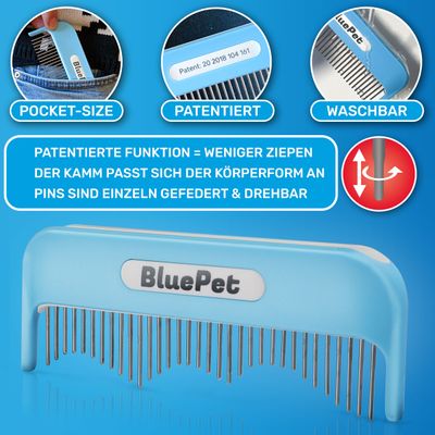 BluePet Hundekamm Katzenkamm für Langhaar Hunde & Katzen, Kamm gegen Knoten