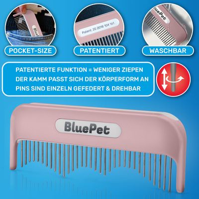 BluePet Hundekamm Katzenkamm für Langhaar Hunde & Katzen, Kamm gegen Knoten
