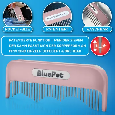 BluePet Hundekamm Katzenkamm für Langhaar Hunde & Katzen, Kamm gegen Knoten
