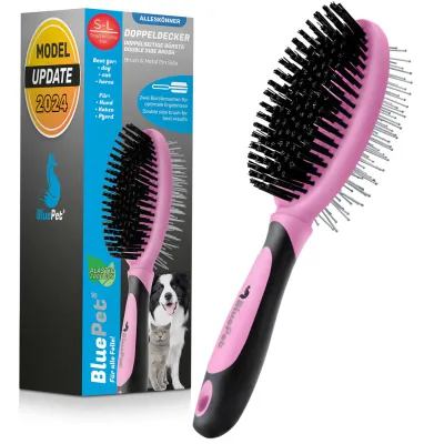 BluePet 2in1 Hundebürste und Katzenbürste für Langhaar & Kurzhaar
