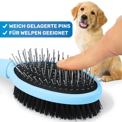 BluePet 2in1 Hundebürste und Katzenbürste für Langhaar & Kurzhaar
