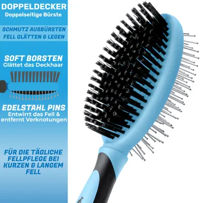 BluePet 2in1 Hundebürste und Katzenbürste für Langhaar & Kurzhaar