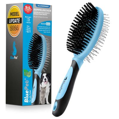 BluePet 2in1 Hundebürste und Katzenbürste für Langhaar & Kurzhaar