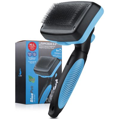 BluePet Selbstreinigende Hundebürste & Katzenbürste Langhaar, Zupfbürste