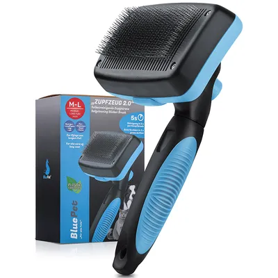 BluePet Selbstreinigende Hundebürste & Katzenbürste Langhaar, Zupfbürste