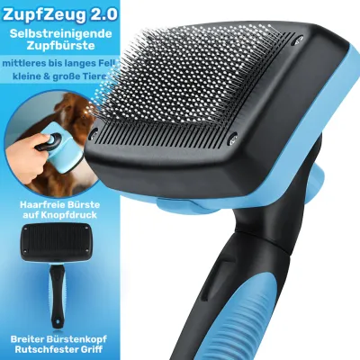 BluePet Selbstreinigende Hundebürste & Katzenbürste Langhaar, Zupfbürste