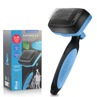 BluePet Selbstreinigende Hundebürste & Katzenbürste Langhaar, Zupfbürste