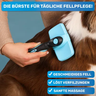 BluePet Selbstreinigende Hundebürste & Katzenbürste Langhaar, Zupfbürste