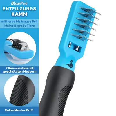 BluePet Entfilzungskamm für Hunde und Katzen, Entfilzer gegen Knoten & Filz BluePet Entfilzungskamm für Hunde und Katzen, Entfilzer gegen Knoten & Filz