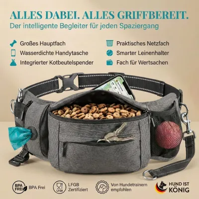 HUND IST KÖNIG Leckerlitasche für Hunde mit Kotbeutelspender & Leinenhalter HUND IST KÖNIG Leckerlitasche für Hunde mit Kotbeutelspender & Leinenhalter