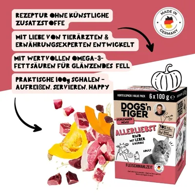 Dogs’n Tiger Allerliebst Multibox, Katzenfutter, Rind, Huhn & Kürbis