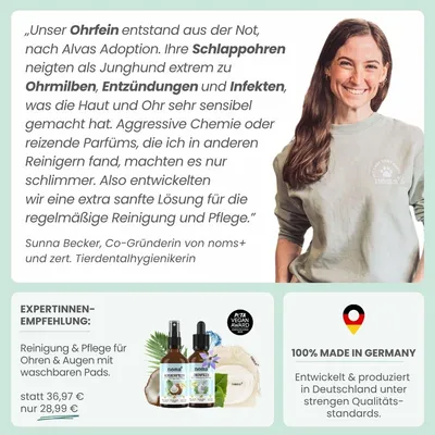 2-in-1 Ohrfein Reinigung & Pflege für Hunde & Katzen mit kolloidalem Silber 2-in-1 Ohrfein Reinigung & Pflege für Hunde & Katzen mit kolloidalem Silber
