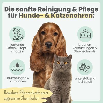 2-in-1 Ohrfein Reinigung & Pflege für Hunde & Katzen mit kolloidalem Silber