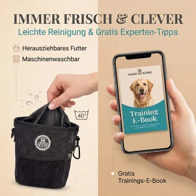 HUND IST KÖNIG kompakter Snackbeutel für Hunde, mit Gürtelclip & Hüftgurt