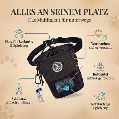 HUND IST KÖNIG kompakter Snackbeutel für Hunde, mit Gürtelclip & Hüftgurt