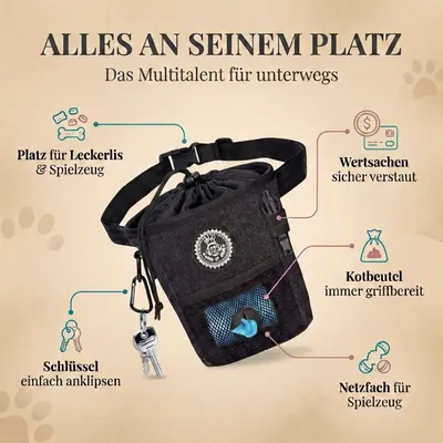 HUND IST KÖNIG kompakter Snackbeutel für Hunde, mit Gürtelclip & Hüftgurt