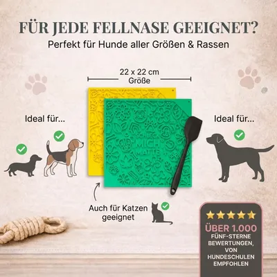 HUND IST KÖNIG Leckmatte Hund mit Saugnäpfen, 2 Stk. inkl. Spatel & Rezepte