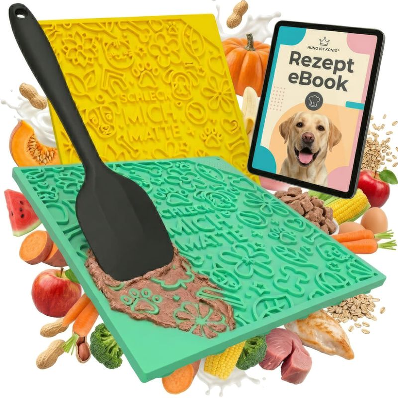 HUND IST KÖNIG Leckmatte Hund mit Saugnäpfen, 2 Stk. inkl. Spatel & Rezepte