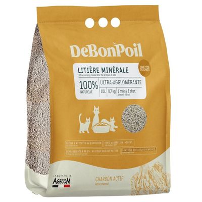 LABORATOIRE AGECOM - DeBonPoil Katzenstreu mit Holzkohle, 10 l - klumpend,