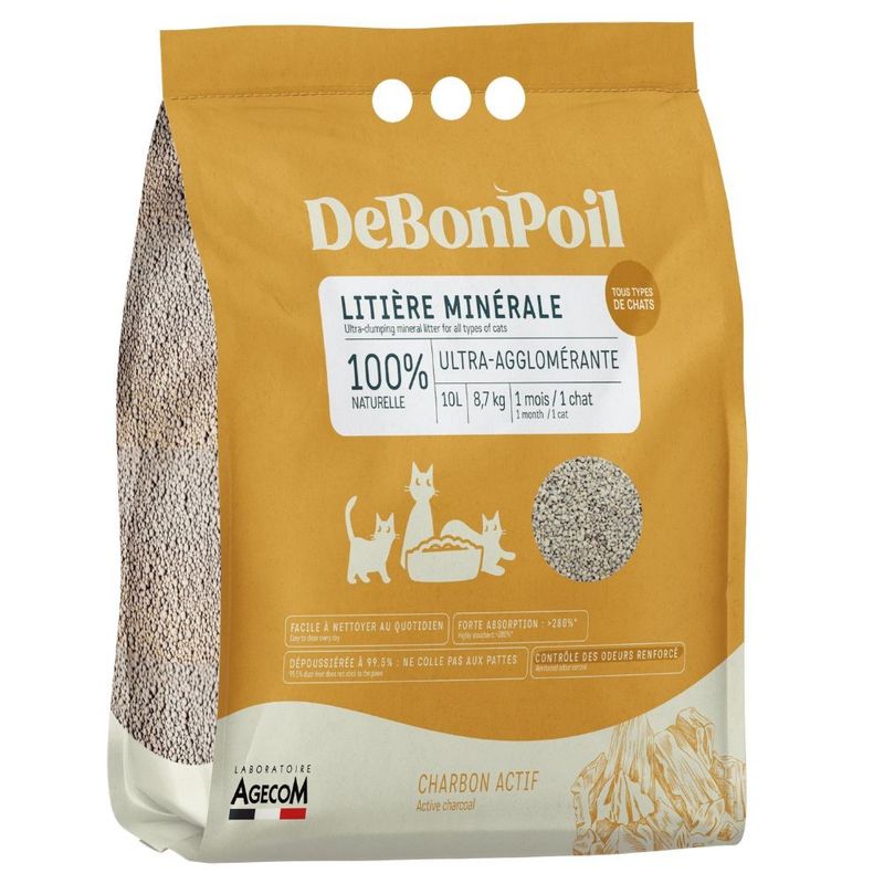 LABORATOIRE AGECOM - DeBonPoil Katzenstreu mit Holzkohle, 10 l - klumpend,
