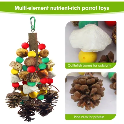 Nahrungsspielzeug aus Naturholz für den Papageienkäfig