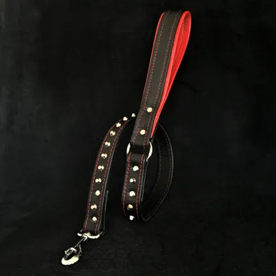 Schwarze Leine aus weichem Leder mit Nieten Schwarze Leine aus weichem Leder mit Nieten