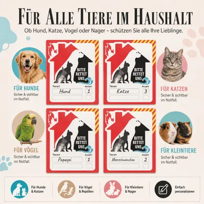 HUND IST KÖNIG Feuerwehr-Aufkleber Haustier Rettung, 4er Set + Folienstift HUND IST KÖNIG Feuerwehr-Aufkleber Haustier Rettung, 4er Set + Folienstift