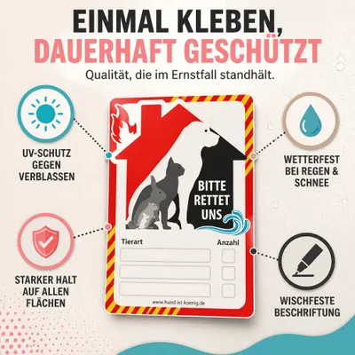 HUND IST KÖNIG Feuerwehr-Aufkleber Haustier Rettung, 4er Set + Folienstift HUND IST KÖNIG Feuerwehr-Aufkleber Haustier Rettung, 4er Set + Folienstift