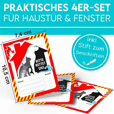 HUND IST KÖNIG Feuerwehr-Aufkleber Haustier Rettung, 4er Set + Folienstift HUND IST KÖNIG Feuerwehr-Aufkleber Haustier Rettung, 4er Set + Folienstift
