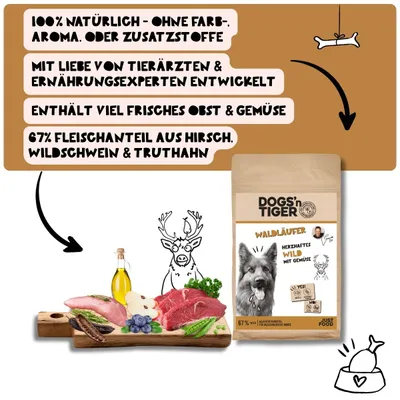 Dogs’n Tiger Waldläufer, Hundefutter, Wild & Gemüse