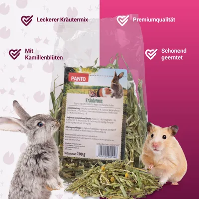 PANTO Kräutermix - Nagerfutter Kräutermischung, Löwenzahn, Minze & Kamille PANTO Kräutermix - Nagerfutter Kräutermischung, Löwenzahn, Minze & Kamille