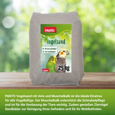 PANTO Vogelsand - Einstreu für Kanarien & Papageien mit Anis & Muschelkalk PANTO Vogelsand - Einstreu für Kanarien & Papageien mit Anis & Muschelkalk