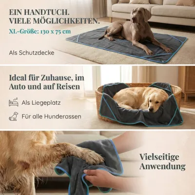 HUND IST KÖNIG extra saugfähiges Hundehandtuch mit Eingriffen, 130x75 cm