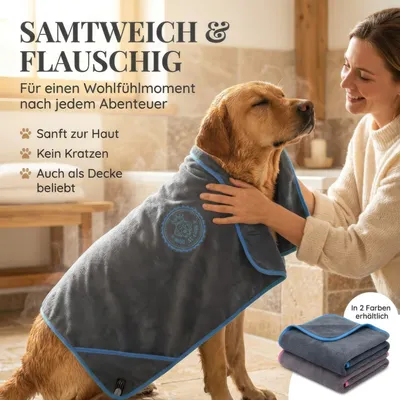 HUND IST KÖNIG extra saugfähiges Hundehandtuch mit Eingriffen, 130x75 cm